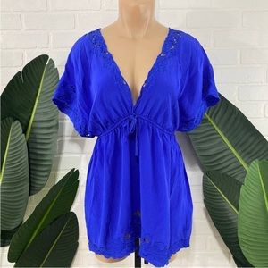Blue silk v neck dress